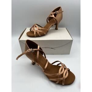 New Women’s Latin Rhythm Dance Shoes BD Dance Tan Satin 2.5” Heel US Size 8
